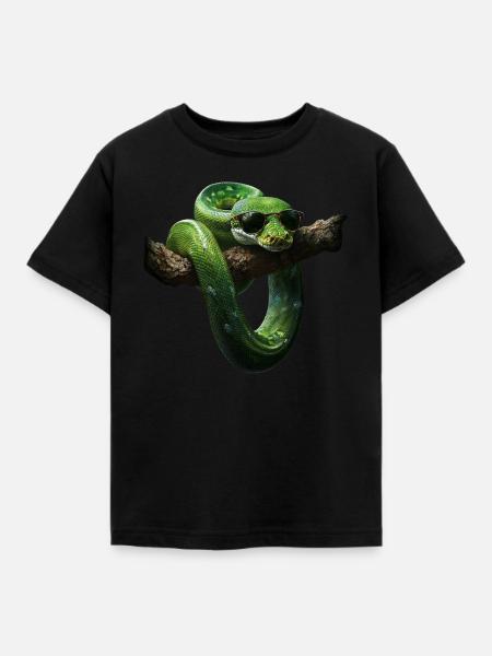 Grüner Baumpython Schlangen Liebhaber Terrarium - Kinder T-Shirt - Schwarz