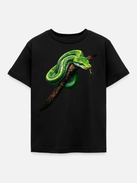 Grüner Baumpython Schlangen Liebhaber Terrarium - Kinder T-Shirt - Schwarz