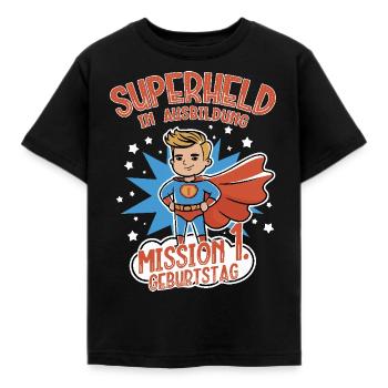 Superheld in Ausbildung 1. Geburtstag Junge blond - Kinder T-Shirt - Schwarz - Vorne - AI Model Kid Female (0cm)