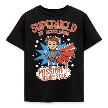 Superheld 1. Geburtstag Junge braune Haare - Kinder T-Shirt - Schwarz - Vorne - AI Model Kid Female (0cm)