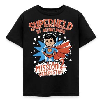 Superheld 1. Geburtstag Junge schwarze Haare - Kinder T-Shirt - Schwarz - Vorne - AI Model Kid Female (0cm)