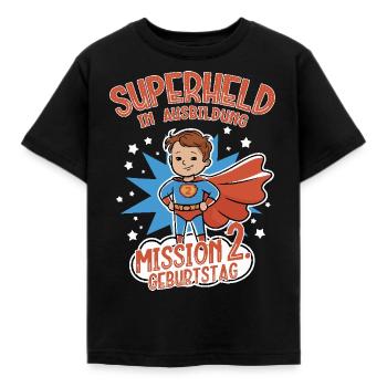 Superheld 2. Geburtstag Junge braune Haare - Kinder T-Shirt - Schwarz - Vorne - AI Model Kid Female (0cm)