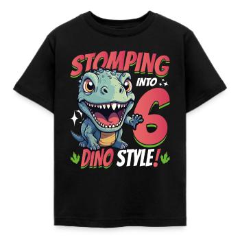T-Rex Turning 6: Stomping into 6th Dino Style Bday - Kinder T-Shirt - Schwarz - Vorne - AI Model Kid Female (0cm)