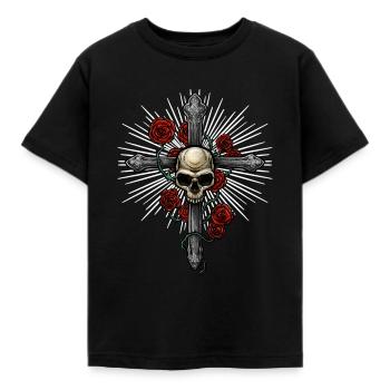 Croix de la tête de mort | Roses Mort Religion Musique Épines - T-shirt Enfant - noir - Devant - AI Model Kid Female (0cm)