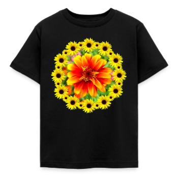 bunte Blume mit Sonnenblumen, Blumenranke, blumig - Kinder T-Shirt - Schwarz - Vorne - AI Model Kid Female (0cm)