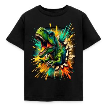 Le dinosaure T-Rex traverse le mur - T-shirt Enfant - noir - Devant - AI Model Kid Female (0cm)