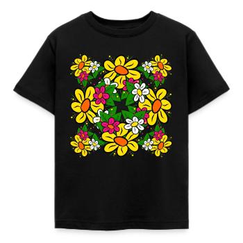 bouquet floral pattern floral tendril flower floral - Kids' T-Shirt - black - Front - AI Model Kid Female (0cm)