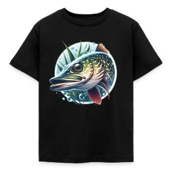Pike Predator Fishing - Kids' T-Shirt - black - Front - AI Model Kid Female (0cm)