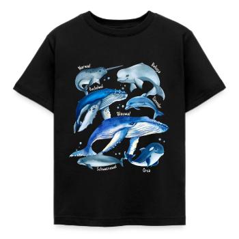 Walarten Verschiedene Wale Blauwal Orca Narwal Bel - Kinder T-Shirt - Schwarz - Vorne - AI Model Kid Female (0cm)