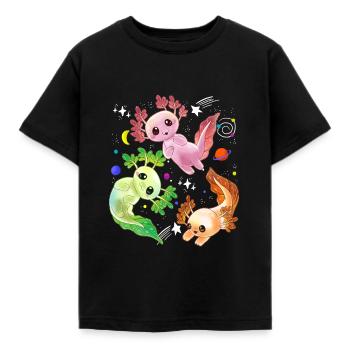 Axolotl Space Kawaii Weltraum Rakete Astronaut Pla - Kinder T-Shirt - Schwarz - Vorne - AI Model Kid Female (0cm)