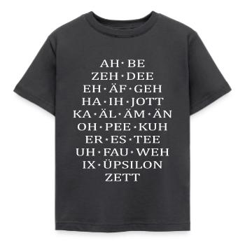 Abc Alphabet für Schüler und Lehrer - Kinder T-Shirt - Dunkelgrau - Vorne - AI Model Kid Female (0cm)