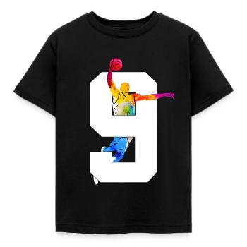 NUMMER 9 BASKETBALL 9. GEBURTSTAG - Kinder T-Shirt - Schwarz - Vorne - AI Model Kid Female (0cm)