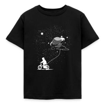 Faire du vélo avec une planète - T-shirt Enfant - noir - Devant - AI Model Kid Female (0cm)