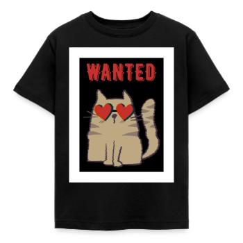 -wanted- (gray cat) - Kinder T-Shirt - Schwarz - Vorne - AI Model Kid Female (0cm)