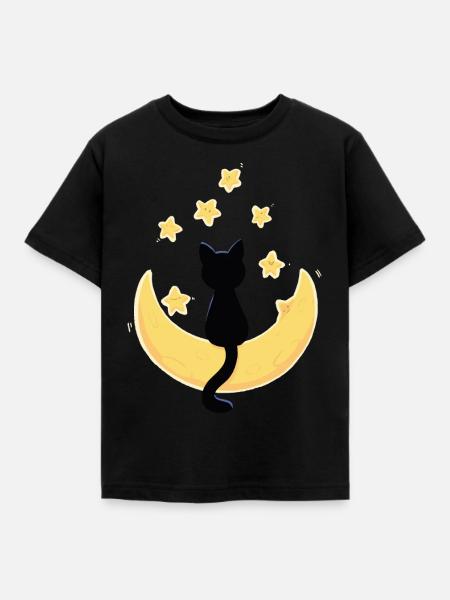Mondkatze - Kinder T-Shirt - Schwarz