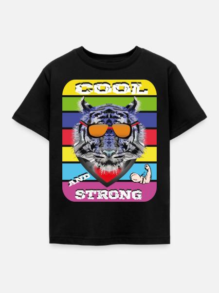 Tiger mit Brille Cool and Strong - Kinder T-Shirt - Schwarz