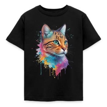 A multi-coloured wildcat - Kids' T-Shirt - black - Front - AI Model Kid Female (0cm)