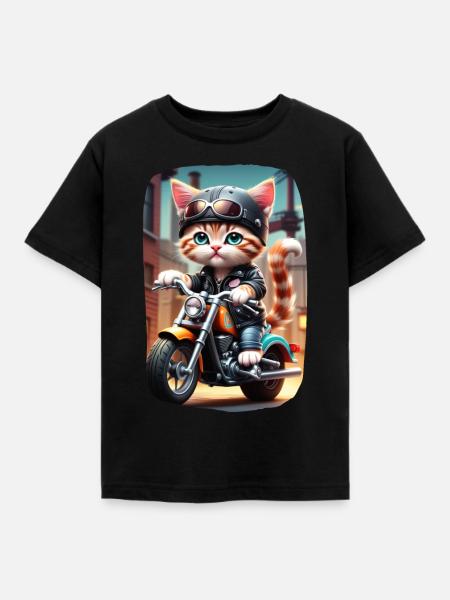 bike Cat - Kids' T-Shirt - black