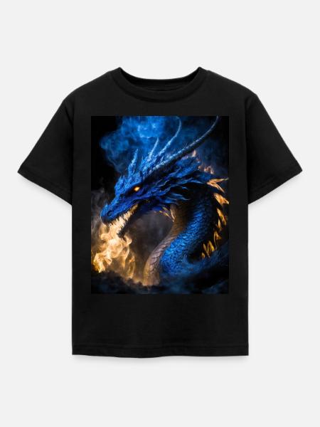 dunkelblauer Drache - Kinder T-Shirt - Schwarz