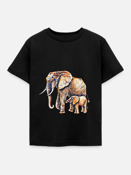 Elefant - Kinder T-Shirt - Schwarz