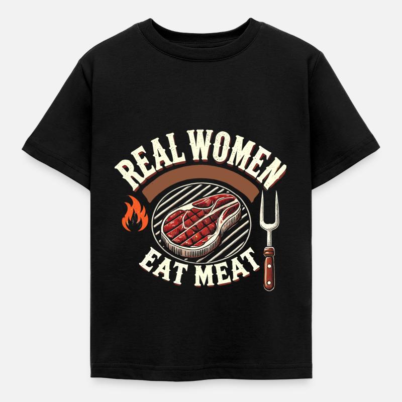 Echte Frauen essen Fleisch - Kinder T-Shirt - Schwarz