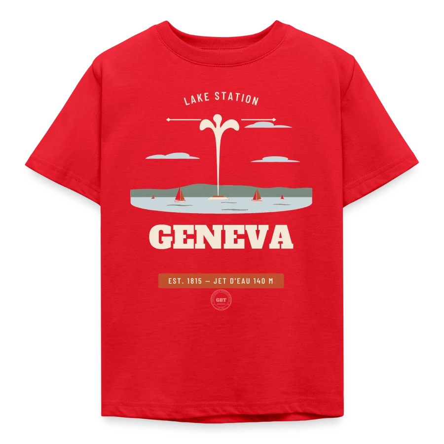 Geneva badge on a kids' t-shirt, red