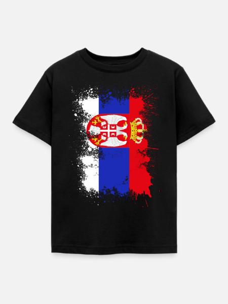 Serbien Flagge Farbfleck - Kinder T-Shirt - Schwarz