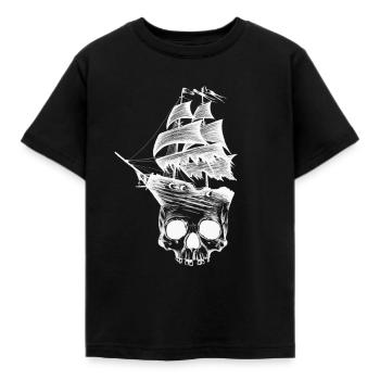 Skull, ship, pirate, pirate ship - Kids' T-Shirt - black - Front - AI Model Kid Female (0cm)