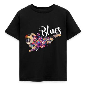 Bluesgitarre - Kinder T-Shirt - Schwarz - Vorne - AI Model Kid Female (0cm)