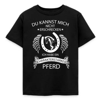 Charakterstarkes Pferd. Reitersprüche Reiten Pony - Kinder T-Shirt - Schwarz - Vorne - AI Model Kid Female (0cm)
