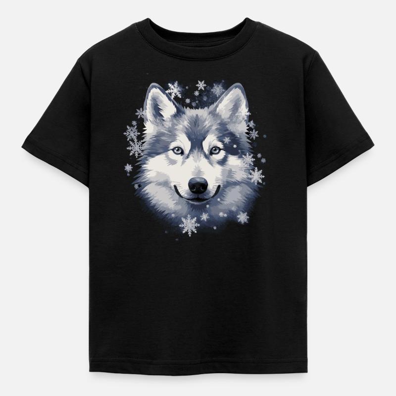 Cane husky e fiocchi di neve - Maglietta per bambini - nero