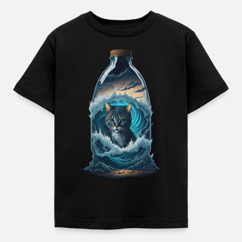Katze Flasche - Kinder T-Shirt - Schwarz