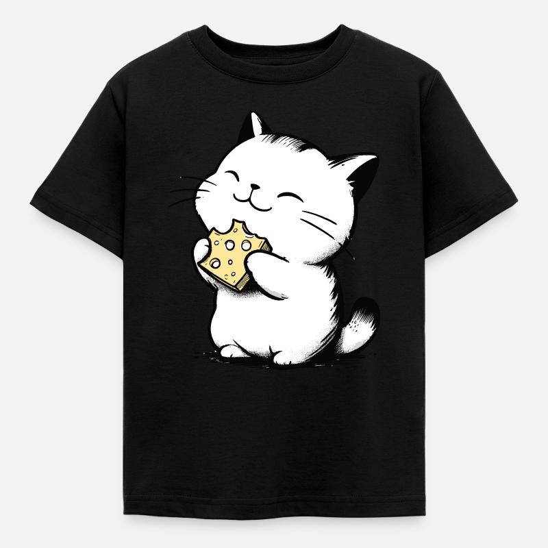 Chat mange du fromage Dessin de chaton mignon - T-shirt Enfant - noir