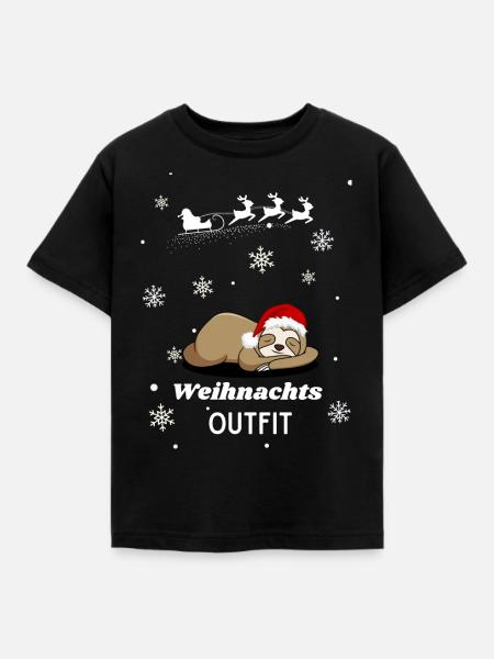 Weihnachts OUTFIT Faultier - Kinder T-Shirt - Schwarz