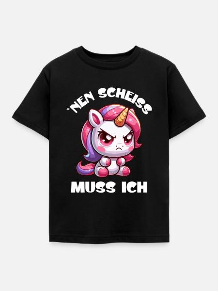 Wütendes Einhorn Chibi Motiv - Kinder T-Shirt - Schwarz