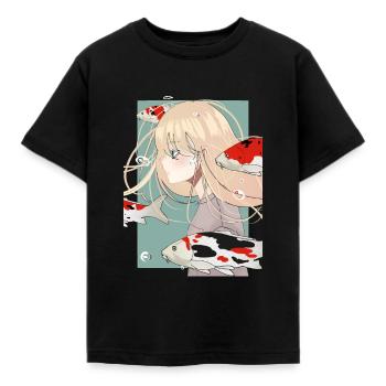Anime Girl Koi Carp Aesthetic Anime Merch - Kids' T-Shirt - black - Front - AI Model Kid Female (0cm)