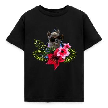 Hawaii Aloha Lama Motif - Alpaga en fleurs d'hibiscus - T-shirt Enfant - noir - Devant - AI Model Kid Female (0cm)