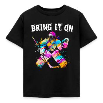 Eishockey Goalie Bring it on Hockey Hockeytormann - Kinder T-Shirt - Schwarz - Vorne - AI Model Kid Female (0cm)