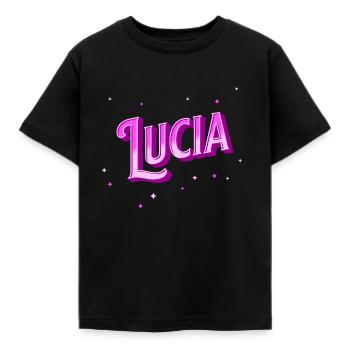 Lucia Namen personalisiert - Kinder T-Shirt - Schwarz - Vorne - AI Model Kid Female (0cm)