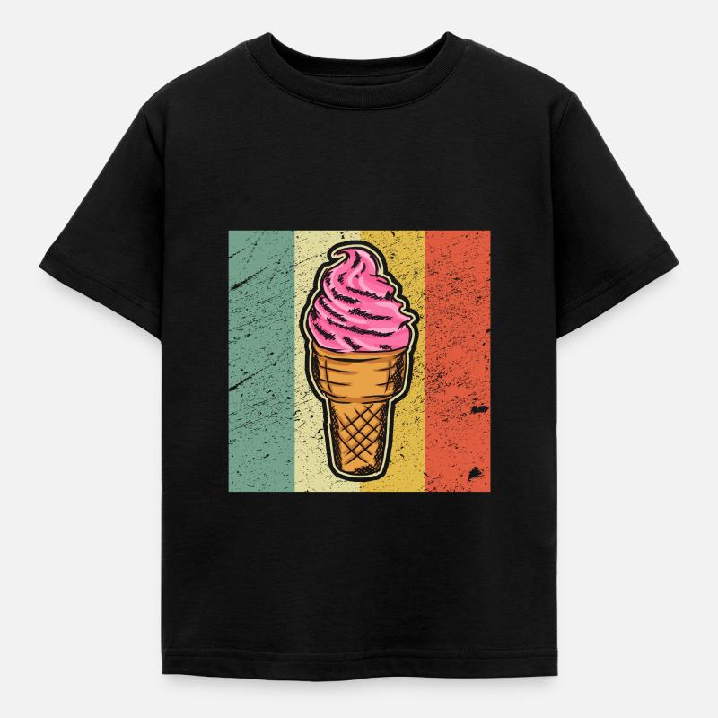 Retro Eiscreme Liebhaber Eiswaffel Sommer - Kinder T-Shirt - Schwarz