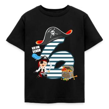 6 Jahre alt Geburtstag Junge Pirat Party Geschenk - Kinder T-Shirt - Schwarz - Vorne - AI Model Kid Female (0cm)