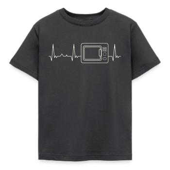 Microwave. Heart. Love. EKG. Pulse. Beat. - Kids' T-Shirt - dark grey - Front - AI Model Kid Female (0cm)