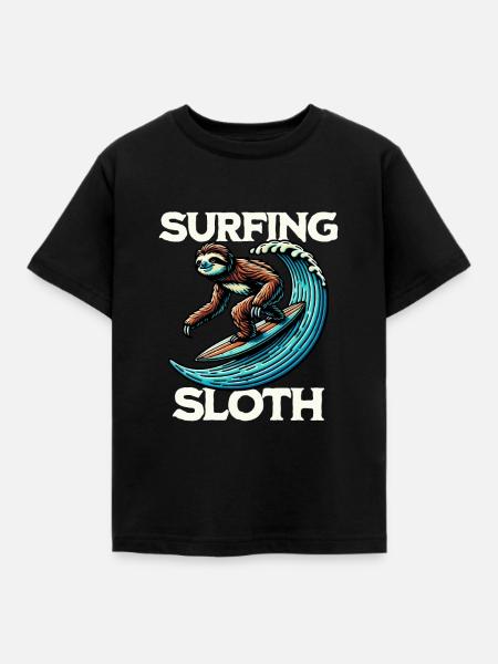Surfing Sloth - Kinder T-Shirt - Schwarz
