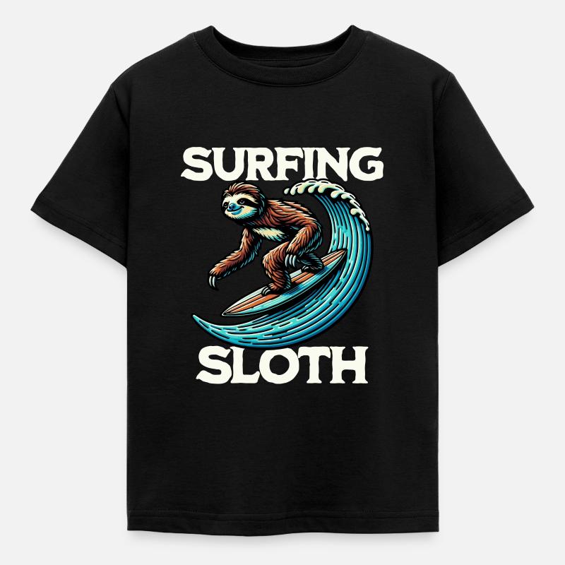 Surfing Sloth - Kinder T-Shirt - Schwarz