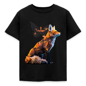 Fuchs Schmetterling Tiere Geschenk Kunst Tiermotiv - Kinder T-Shirt - Schwarz - Vorne - AI Model Kid Female (0cm)
