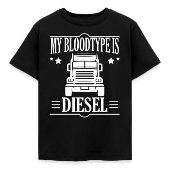 My Bloodtype Is Diesel LKW Fernfahrer Motor Sprit - Kinder T-Shirt - Schwarz - Vorne - AI Model Kid Female (0cm)