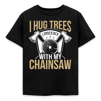 Lumber I Hug Trees Kettensäge Holzfäller Holz Wald - Kinder T-Shirt - Schwarz - Vorne - AI Model Kid Female (0cm)