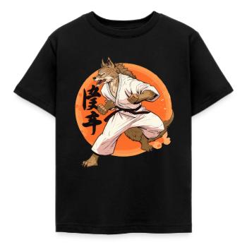 Karate Wolf Kampfkunst Wolf Design - Kinder T-Shirt - Schwarz - Vorne - AI Model Kid Female (0cm)