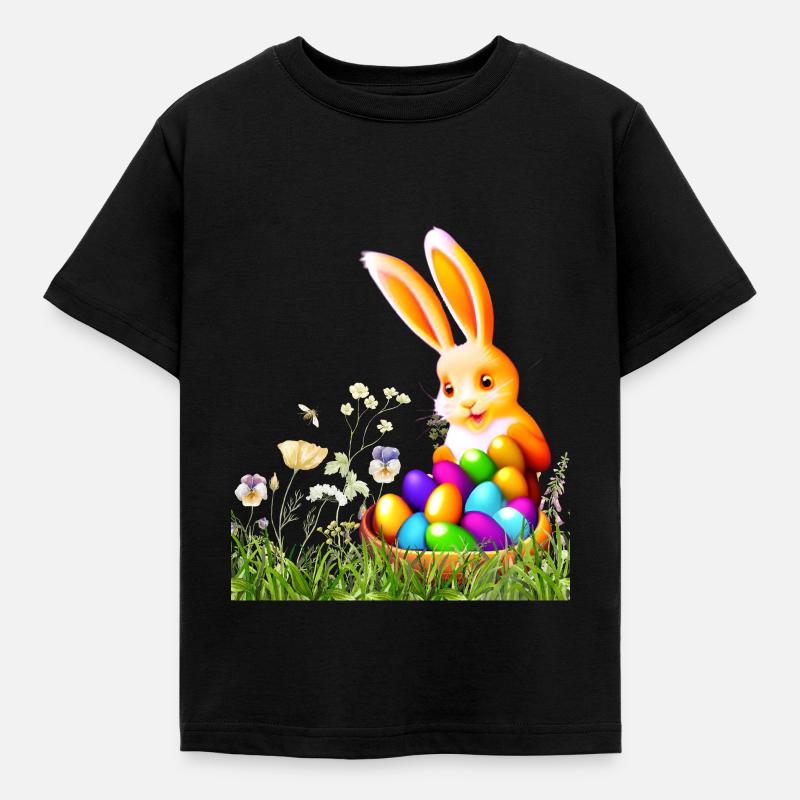 Osterhase mit bunten Eiern - Kinder T-Shirt - Schwarz