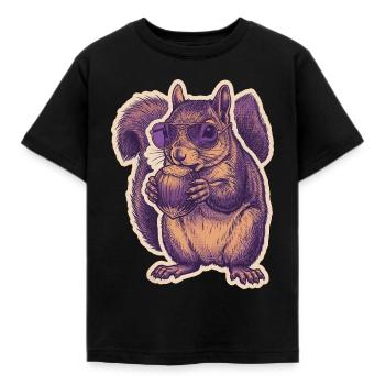Eichhörnchen Mit Sonnenbrille Knabbert Haselnuss - Kinder T-Shirt - Schwarz - Vorne - AI Model Kid Female (0cm)